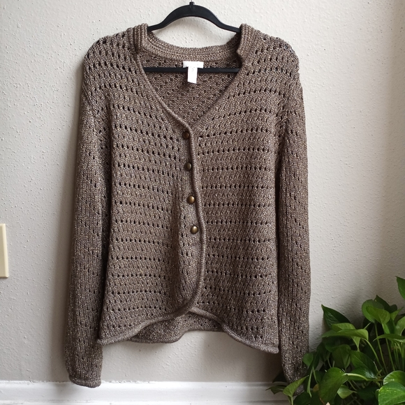 Chico's|Gold Brass Metallic Cardigan| Size 3 - Picture 1 of 5